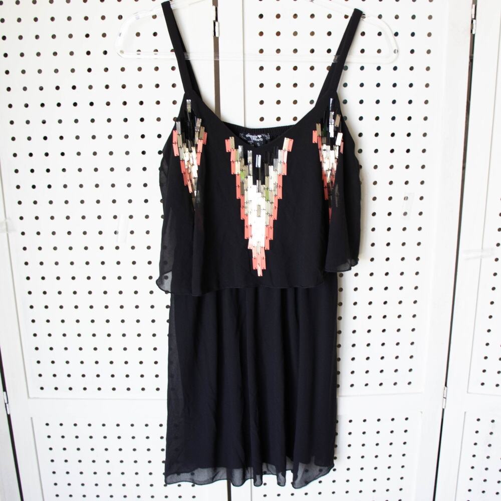 Sequin Hearts Junior Womens SIZE S Black Sequin Mini Spaghetti Strap Party Dress
